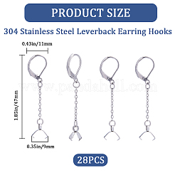 304ステンレススチールフレンチフックピアス金具28個  ピンチベイル付きイヤーワイヤー  ステンレス鋼色  47mm  ピン：0.8mm&nbsp;STAS-CN0001-45