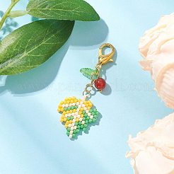 Maple Leaf Acrylic & Glass Seed & Natural Carnelian Beads Pendant Decorations&nbsp;HJEW-MZ00347-03