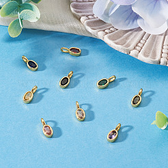9Pcs 9 Colors Oval Brass Micro Pave Cubic Zirconia Charms&nbsp;KK-TA0008-29