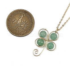 Clover Copper Wire Wrapped Natural Green Aventurine Clover Pendant Necklaces&nbsp;NJEW-JN05089