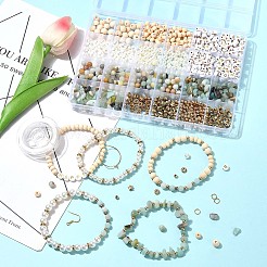 DIYイヤリング/ブレスレット作りキット  宝石、アクリル、CCB、ABSプラスチックビーズを含む  鉄丸カン  真鍮製フープピアスパーツ  鉄のピアスフック  タッセルペンダントと伸縮性のある糸  ミックスカラー  5~8x5~8mm  穴：1mm&nbsp;DIY-FS0009-99