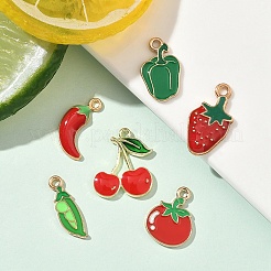 6個6スタイルアロイエナメルペンダント  野菜と果物  ミックスカラー  17~21.5x6~16.5x1.3~3mm  穴：1.4~2mm  1個/スタイル&nbsp;ENAM-YW0005-68