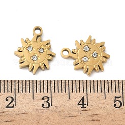 304ステンレスペンダント  太陽のチャーム  ラインストーン付き  イオンプレーティング（ip）  18KGP本金メッキ  14x11.5x2mm  穴：1.6mm&nbsp;STAS-D208-06G