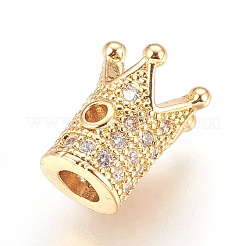 真鍮製マイクロパヴェキュービックジルコニアビーズ  クラウン  透明  18KGP本金メッキ  10x8mm  穴：1.4mm&nbsp;LS-ZIRC-F088-029G