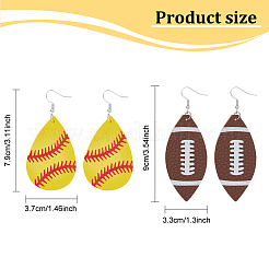 8 Pairs 8 Style PU Imitation Leather Teardrop with Sport Theme Pattern Dangle Earrings&nbsp;EJEW-AN0001-79