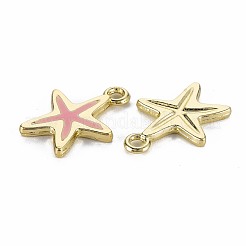 ラックメッキ合金ペンダント  エナメル  カドミウムフリー＆鉛フリー  ヒトデ  ライトゴールド  フラミンゴ  17x13x1.5mm  穴：1.8mm&nbsp;LS-PALLOY-S132-234E-RS