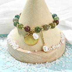 Natural Indian Agate Round Beads Stretch Bracelets&nbsp;BJEW-JB14145-02