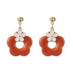 8 ペア 8 色合金エナメル、アクリル天然石風フラワーダングルスタッドピアス  女性用304ステンレスジュエリー  ミックスカラー  39mm  ピン：0.7mm  1ペア/カラー&nbsp;EJEW-JE05237