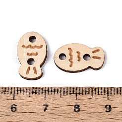 魚の木製ボタン  2穴  古いレース  16.5x9.5x2mm  穴：2~2.2mm&nbsp;BUTT-T013-15B