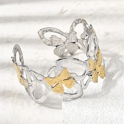 Hammered 304 Stainless Steel Cuff Bangles for Women&nbsp;BJEW-Z177-01GP-04