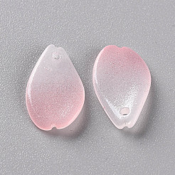 ツートン透明スプレー塗装ガラスペンダント  花弁  ピンク  16x9.5x2mm  穴：1mm&nbsp;GLAA-S190-014D-02