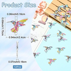 12 個 6 色プリント合金コネクタチャーム  鳥のリンク  プラチナ  ミックスカラー  17.5x24x1.8mm  穴：1.6mm  2個/カラー&nbsp;FIND-YW0008-86