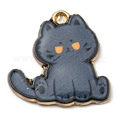 プリント合金ペンダント  ゴールドカラー  カドミウムフリー＆ニッケルフリー＆鉛フリー  猫の形のチャーム  ミックスカラー  20x20x2mm  穴：1.6mm&nbsp;ENAM-L042-04G