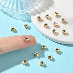 シェグレース ブラス グリーン キュービックジルコニアビーズ  テクスチャハート  カドミウムフリーと鉛フリー＆ニッケルフリー  18KGP本金メッキ  5x5x4mm  穴：1.6mm&nbsp;XGRQ4H208-681G-A