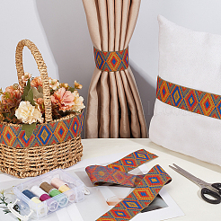 2.5ヤードの菱形ヴィンテージジャカードポリエステルリボン  刺繍入りの織りリボン  厚紙紙のジュエリーディスプレイカード付き  ミックスカラー  2インチ（50mm）&nbsp;OCOR-CY0004-48B