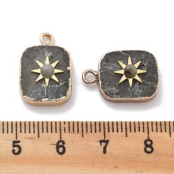 天然アフリカ産ターコイズ（ジャスパー）の太陽ペンダント  長方形チャーム  PVD真空メッキ304ステンレススチールセッティング  18KGP本金メッキ  18x12x6mm  穴：1.8mm&nbsp;STAS-R130-73G