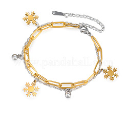 Christmas 304 Stainless Steel Cable & Paperclip Chain Double-layered Bracelets&nbsp;FS-WG06190-02