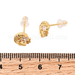 Brass Micro Pave Clear Cubic Zirconia Moon Stud Earrings&nbsp;EJEW-C158-10G