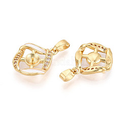 Brass Micro Pave Cubic Zirconia Cup Pearl Peg Bails Pin Pendants&nbsp;KK-T079-08G