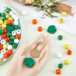 100Pcs 7 Styles Spray Painted Natural Wood Beads&nbsp;WOOD-SC0001-56