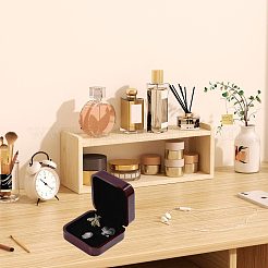 プラスチックとPUレザーのジュエリーカフスボタンボックス  内側のベルベットと  正方形  暗赤色  7.5x7.5x3.6cm&nbsp;CON-WH0117-14B