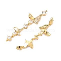 Brass Pave Clear Cubic Zirconia Connector Charms&nbsp;KK-Z139-12G-02