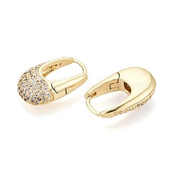 Brass Micro Pave Clear Cubic Zirconia Oval Hoop Earrings&nbsp;EJEW-K267-17G