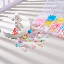 子供のためのDIYジュエリー製作キット  不透明および透明なアクリルビーズを含む  亜鉛合金カニカン  はさみ  アイアン丸カン＆ヘアバンドのパーツ＆ボールチープ  プラスチック製ピアスキャッチ  ミックスカラー  ビーズ：350~377個/セット&nbsp;DIY-YW0003-62