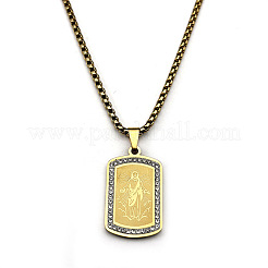 304 Stainless Steel Crystal Rhinestone Virgin Pendant Box Chain Necklaces for Men&nbsp;FS-WG6E56E-02