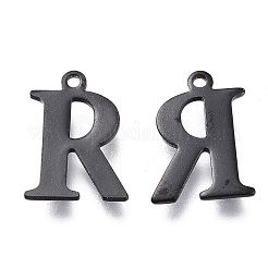 304ステンレススチールチャーム  レーザー切断  アルファベット  電気泳動黒  文字.r  12x9x0.8mm  穴：1mm&nbsp;STAS-H112-R-EB