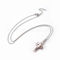 304ステンレススチールペンダントネックレス  カニカン付き  クロス  ミックスカラー  17.9インチ（45.6cm）  ペンダント：28.5x18x4.5mm&nbsp;NJEW-O112-09