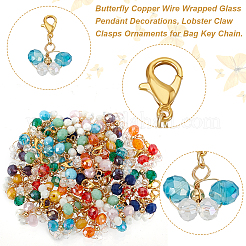 6 Sets Butterfly Copper Wire Wrapped Glass Pendant Decorations&nbsp;HJEW-GA0001-52