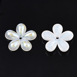 5枚の花びらの電気メッキアクリルビーズキャップ  花  ホワイトスモーク  19x20x4mm  穴：1.5mm&nbsp;PACR-T014-02