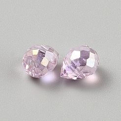 透明なガラスビーズを電気  ティアドロップ  多面カット  パールピンク  11x8mm  穴：1mm  50個/袋&nbsp;GLAA-WH0039-68E