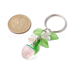 フルーツ&リーフのアクリルペンダントキーホルダー  アイアンキーホルダーリング付き  苺  7.25cm&nbsp;KEYC-JKC00680-05