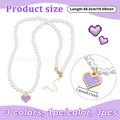 3Pcs 3 Colors Alloy Enamel Heart Pendant Necklaces&nbsp;NJEW-HY0001-27