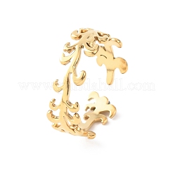 女性用304ステンレススチールオープンカフリング  葉  イオンプレーティング（ip）  18KGP本金メッキ  7mm  内径：17.4mm&nbsp;RJEW-K309-21G