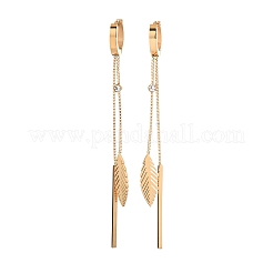 304ステンレススチールフープピアス  棒付き葉っぱ  イオンプレーティング（ip）  18KGP本金メッキ  81x13.5mm&nbsp;EJEW-F393-12G