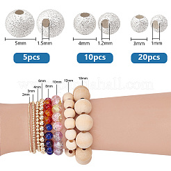 35Pcs 3 Size Round 925 Sterling Silver Textured Beads&nbsp;STER-PH0001-68