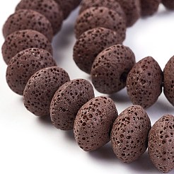 天然溶岩岩ビーズ連売り  染め  ロンデル  ココナッツブラウン  12.5~13.5x8.5~8.7mm  穴：2.5mm  約46~47個/連  15.5インチ〜15.94インチ（38.5~40.5cm）&nbsp;G-I220-17A-07
