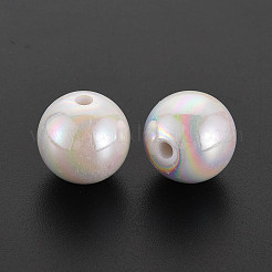 不透明なアクリルビーズ  ABカラーメッキ  ラウンド  ホワイト  16x15mm  穴：2.8mm&nbsp;X-MACR-S370-D16mm-01