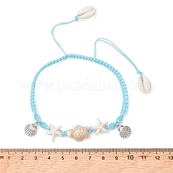 Adjustable Summer Beach Dyed Synthetic Turquoise Starfish Turtle Braided Bead Anklets&nbsp;AJEW-AN00774