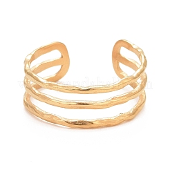 Ion Plating(IP) 304 Stainless Steel Triple Line Open Cuff Ring for Women&nbsp;RJEW-C025-12G