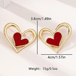 亜鉛合金アクリルスタッドピアス  ハート  ゴールドカラー  レッド  40x38mm&nbsp;FS-WGC72D6-01