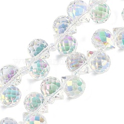 電気メッキガラスビーズセット  ティアドロップ  ショッキングピンク  10~11x8mm  穴：1mm  約93個/連  62cm&nbsp;X-EGLA-D030-17X