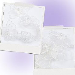 3ヤード刺繍花ポリエステルレーストリム  模造真珠ビーズ  縫製装飾工芸品  ホワイト  2-3/8インチ（60mm）&nbsp;OCOR-GF0002-53