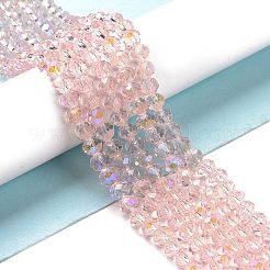 電気メッキガラスビーズセット  半分虹メッキ  多面カット  ロンデル  ピンク  6x5mm  穴：1mm  約80~85個/連  38~40cm&nbsp;LS-EGLA-A034-T6mm-L18