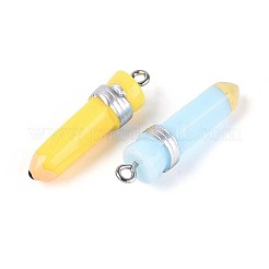 不透明樹脂ペンダント  鉛筆  プラチナトーンのアイアンループ付き  ミックスカラー  31~33.5x8~9.5mm  穴：2mm&nbsp;RESI-T056-05M