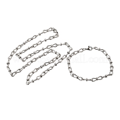304ステンレススチールリンクチェーンブレスレット＆ネックレスジュエリーセット  カニカン付き  ステンレス鋼色  600mm&nbsp;SJEW-L199-10P