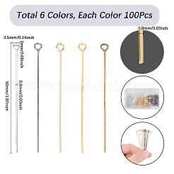 600色の真鍮製アイピン6個  DIYクラフト製作用品  ミックスカラー  50x3.5x0.8mm  穴：2mm  100個/カラー&nbsp;KK-SP0002-38